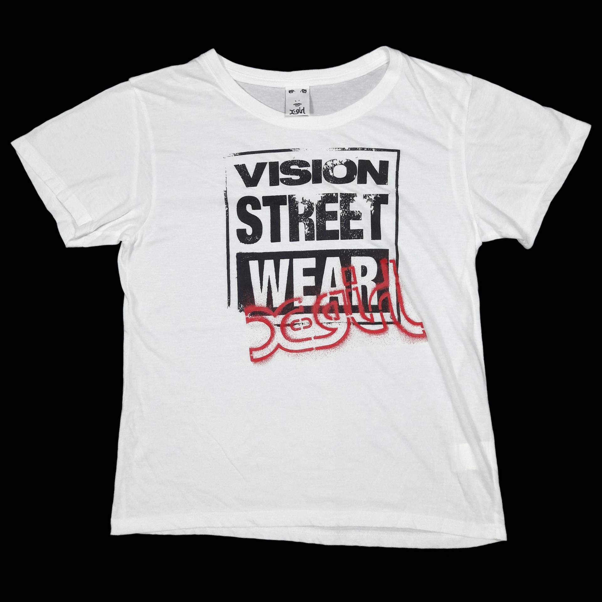 Vintage Y2K Streetwear X-Girl X Vision Street Wear Big Spell Out Front Print Weiße Farbe Skateboard T-Shirt Erwachsene Mittlere Größe von GetThrifteeStore