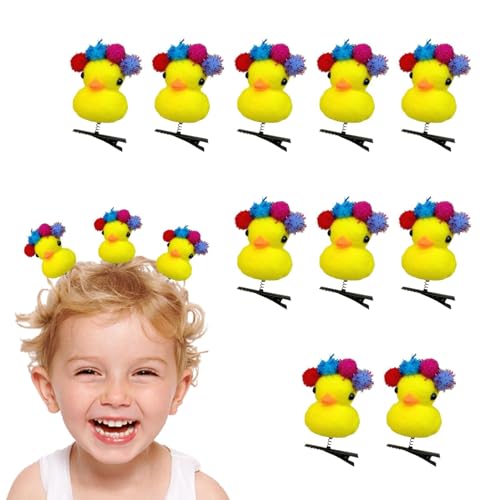 Geteawily Enten-Haarspangen,Lustige Enten-Haarnadeln,Ente Plüsch Haarspangen Haarnadelnadeln | 10 Stück Haarnadel-Cartoon-Haar-Accessoires, gelbe Entlein-Haarspange für Kinder, Frauen von Geteawily