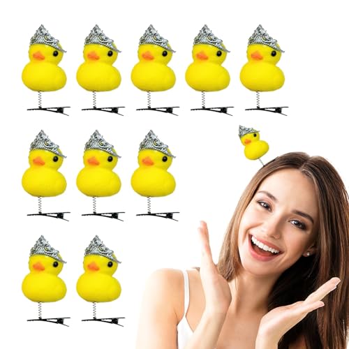 Geteawily Gelbe Enten-Haarnadel,Enten-Haarspangen, Ente Plüsch Haarspangen Haarnadelnadeln, 10 Stück gelbe Enten-Design-Plüsch-Haarnadel-Kollektion für Kinder, Frauen, Mädchen von Geteawily