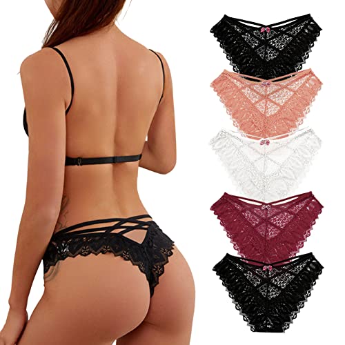 Getervb 5Er Pack String Tanga Damen Sexy Dessous Niedrige Taille Unterhosen Damen Tanga Spitze Slips Verführerisches Unterwäsche Frauen Bikini Panty von Getervb