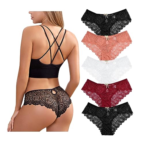 Getervb 5Er Pack String Tanga Damen Sexy Dessous Niedrige Taille Unterhosen Damen Tanga Spitze Slips Verführerisches Unterwäsche Frauen Bikini Panty von Getervb