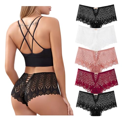 Getervb 5Er Pack String Tanga Damen Sexy Dessous Niedrige Taille Unterhosen Damen Tanga Spitze Slips Verführerisches Unterwäsche Frauen Bikini Panty von Getervb