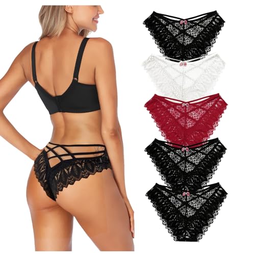 Getervb 5Er Pack String Tanga Damen Sexy Dessous Niedrige Taille Unterhosen Damen Tanga Spitze Slips Verführerisches Unterwäsche Frauen Bikini Panty von Getervb