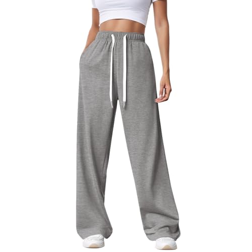 Getervb Jogginghose Damen Sporthose Lang mit Taschen Traininghose Elastischem Bund Sweatpants Wide Leg für Sport Fitness Yoga Freizeit von Getervb
