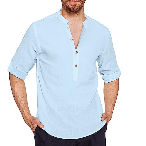 Getervb Leinenhemd Herren Langarm Sommer Freizeithemd Männer Einfarbig Regular Fit Basic Shirt Universal Businesshemd von Getervb