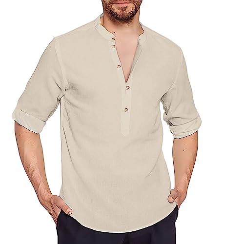 Getervb Leinenhemd Herren Langarm Sommer Freizeithemd Männer Einfarbig Regular Fit Basic Shirt Universal Businesshemd von Getervb