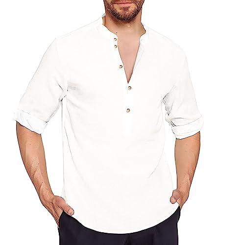 Getervb Leinenhemd Herren Langarm Sommer Freizeithemd Männer Einfarbig Regular Fit Basic Shirt Universal Businesshemd von Getervb