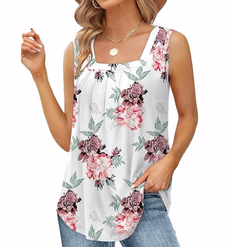 Getervb Tank Tops Damen Sommer Elegant Square Neck Ärmellose Tshirt Oberteile Tunika Bluse Lockere Basic Top von Getervb