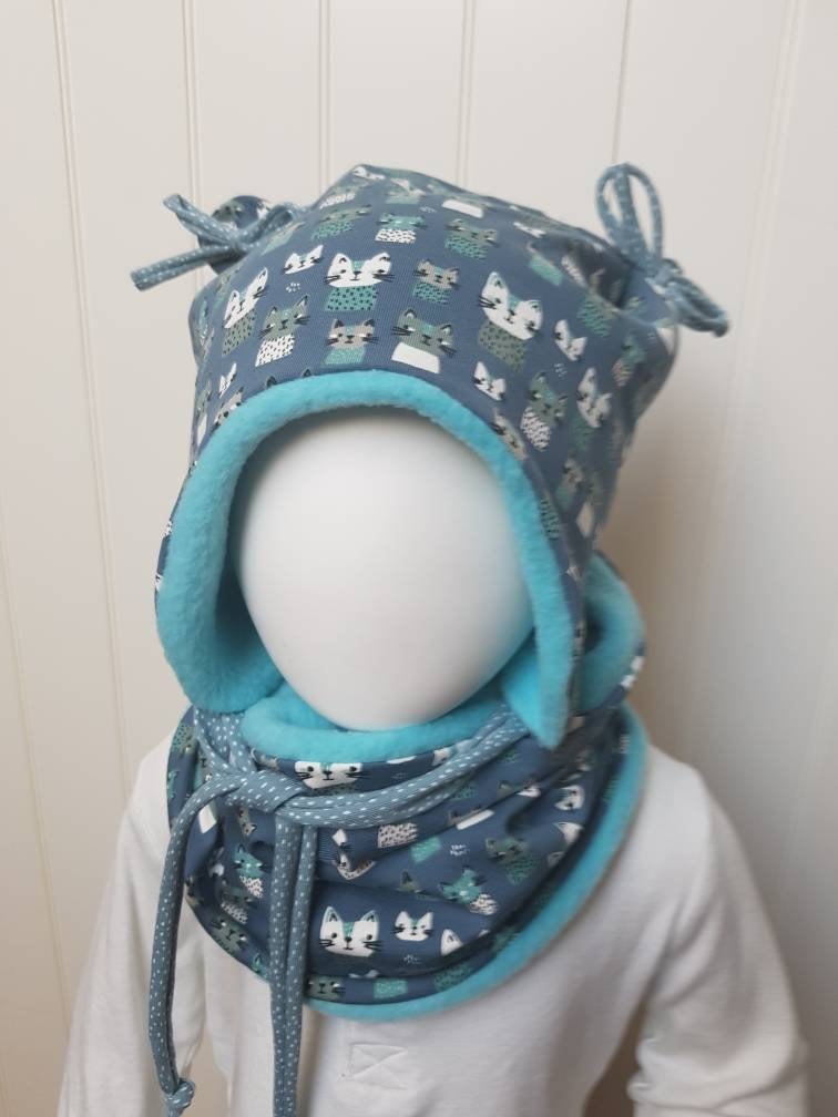 Set Winter Öhrchen-Mütze+ Loop-Schal Gr.36 38 40 42 45 47 50 52cm Mädchenmütze Babymütze Wintermütze Kätzen Bindemütze Getigerter-Löwe von GetigerterLoewe