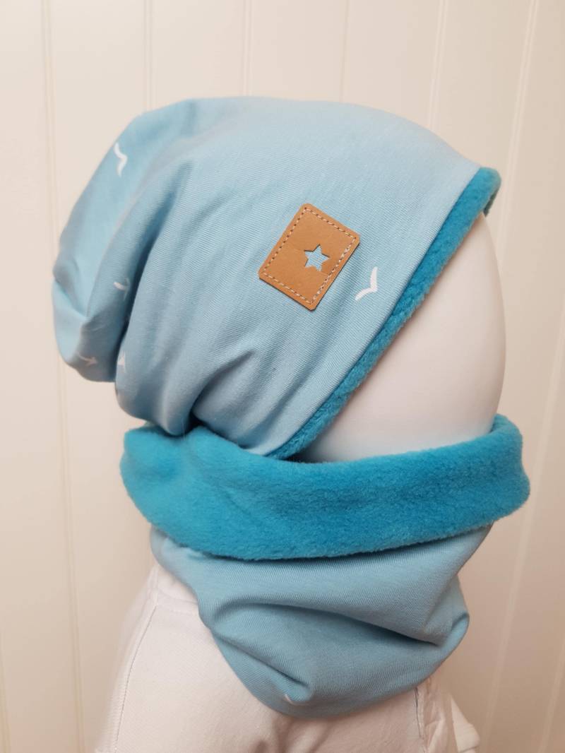 Winter Set Beanie Mütze + Loopschal Gr40, 45, 47, 50, 51, 53, 55-57cm Jungsmütze Kindermütze Wintermütze Voge Warm Fleece Getigerter-Löwe von GetigerterLoewe