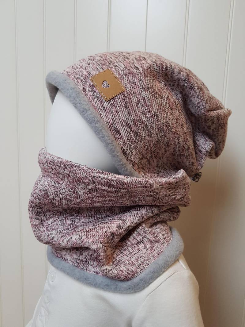 Winter'beanie Mütze + Loopschal Set Gr 40-57cm Jungsmütze Kindermütze Strickfleece Stern Grau Petrol Getigerter-Löwe Wintermütze von GetigerterLoewe