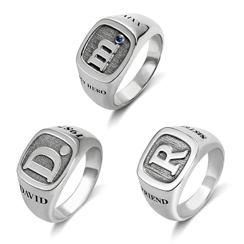 Benutzerdefinierte Männer Initial Siegelring | Familienring graviert Ring mit Initial | Personalisierte Sterling Silber Siegelring erste Pinky Ring for Männer | Anfangsringe Herren Schmuck Geschenke von Getname Necklace
