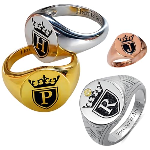 Personalisierter Ring für Männer Frauen Anfangssiegelring Gold Anfangsring Sterling Silber Siegelring Gravierte Ring Personalisiertes Geschenk Oval Goldring Geburtstagsgeschenk von Getname Necklace