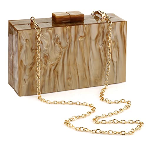 Handtaschen und Handtaschen aus Acryl mit Marmorierung für Frauen, elegant, Bankett, Abendgarderobe, Handtasche, Box Clutch (Gold) von Gets