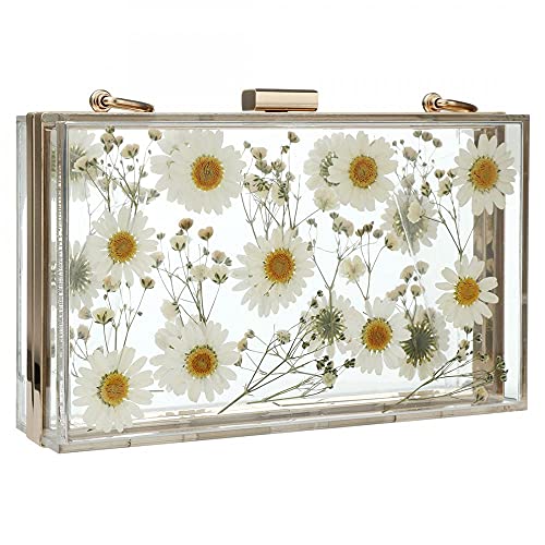 Transparente Acryl-Geldbörsen und Handtaschen mit getrockneten Blumen für Damen, Clutch, elegante Bankett-Abend-Umhängetasche, weiß b von Gets