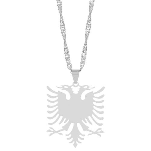 Albanische Adler Karte Anhänger Halsketten - Retro Ethnische Hip Hop Karten Flagge Charm Für Frauen Männer Schlüsselbeinkette Pullover Dünne Kette Schmuck Party Geschenk,Wei von Getsona