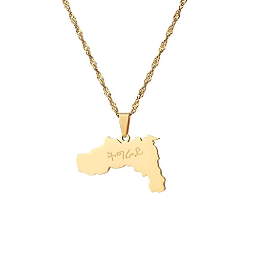 Getsona Karte Von Äthiopien Anhänger Halsketten - Tigray District Ethnic Hip Hop Maps Flag Charm Anhänger Halskette Für Frauen Männer Schlüsselbeinkette Pullover Dünne Kette Schmuck Geschenk,Buchstab von Getsona