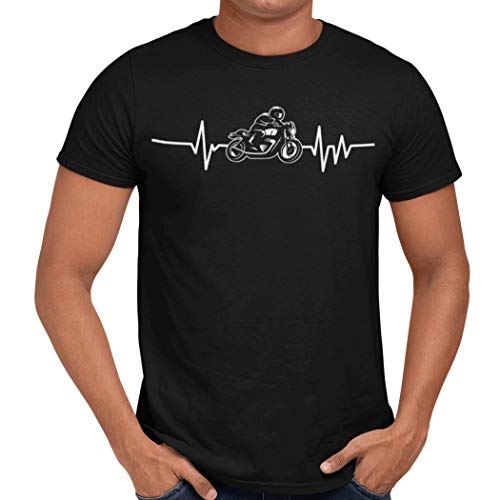 Getting Shirty Motorrad Heartbeat (Bike, Biker) Motorrad T-Shirt für Damen und Herren, Schwarz , XL von Getting Shirty