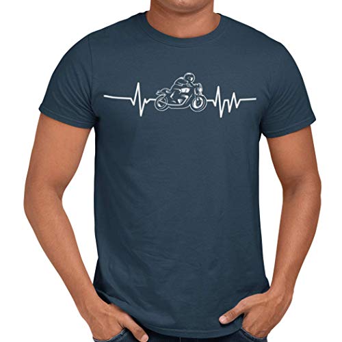 Getting Shirty Motorrad Heartbeat (Bike, Biker) Motorrad T-Shirt für Damen und Herren, blau, L von Getting Shirty