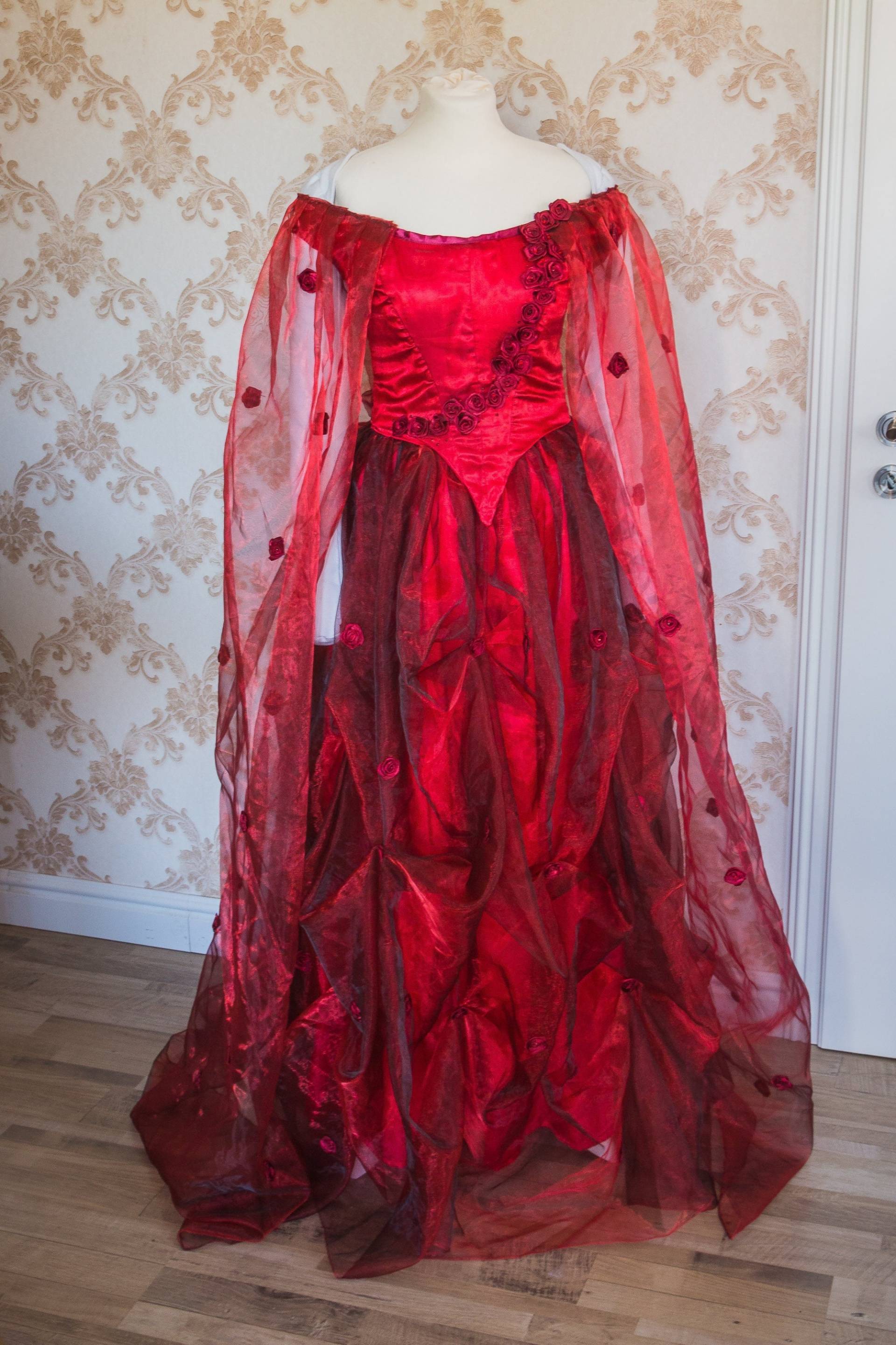 Rote Königin Kleid Mit Schleppe, Gothic Alternatives Hochzeitskleid Rosen, Vampir Cosplay Kostüm Mina Harker Größe M Einzelstück Rote Königin Kleid Mit Schleppe, Gothic Alternatives Hochzeitskleid Rosen, Vampir Cosplay Kostüm Mina Harker Größe M Einzelstück von Gewandfantasien