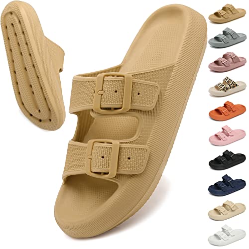 Geweo Badeschuhe Damen Herren Hausschuhe Pantoffeln Badeschlappen Super Weich Rutschfeste Unisex Strand Sandalen Indoor Slippers Dicke Sohle Duschsandale Braun 35/36EU von Geweo