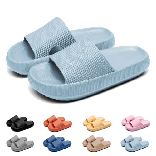 Geweo Badeschuhe Hausschuhe Herren Cozislides Original Damen Pillow Cloud Slippers Sommer Rutschfeste Dicker Sohle Weich Wolken Pantoletten Unisex Dusche Strand Slides Sandalen Hellblau EU 40-41 von Geweo