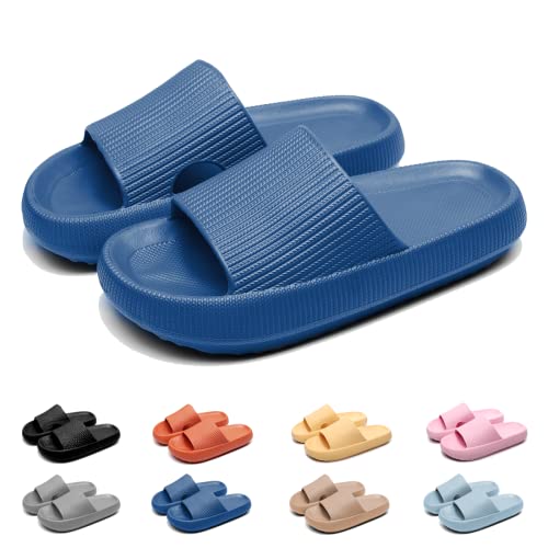 Geweo Badeschuhe Hausschuhe Herren Cozislides Original Damen Pillow Cloud Slippers Sommer Rutschfeste Dicker Sohle Weich Wolken Pantoletten Unisex Garten Dusche Strand Slides Sandalen Blau EU 36-37 von Geweo