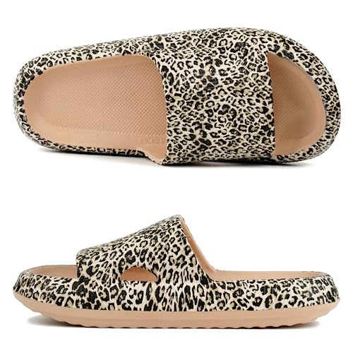 Geweo Badeschuhe Hausschuhe Herren Cozislides Original Damen Pillow Cloud Slippers Sommer Rutschfeste Dicker Sohle Weich Wolken Pantoletten Unisex Garten Dusche Strand Slides Sandalen Leopard EU 36-37 von Geweo