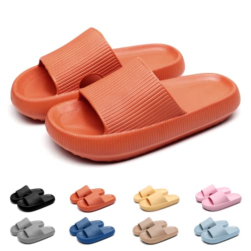 Geweo Badeschuhe Hausschuhe Herren Cozislides Original Damen Pillow Cloud Slippers Sommer Rutschfeste Dicker Sohle Weich Wolken Pantoletten Unisex Garten Dusche Strand Slides Sandalen Orange EU 40-41 von Geweo