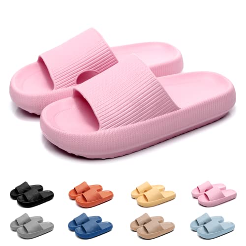 Geweo Badeschuhe Hausschuhe Herren Cozislides Original Damen Pillow Cloud Slippers Sommer Rutschfeste Dicker Sohle Weich Wolken Pantoletten Unisex Garten Dusche Strand Slides Sandalen Rosa EU 36-37 von Geweo