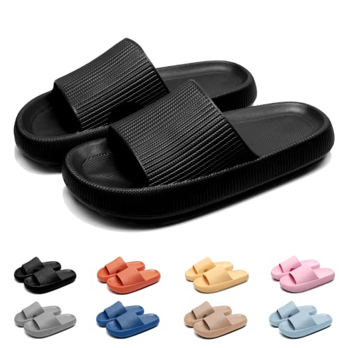 Geweo Badeschuhe Hausschuhe Herren Cozislides Original Damen Pillow Cloud Slippers Sommer Rutschfeste Dicker Sohle Weich Wolken Pantoletten Unisex Garten Dusche Strand Slides Sandalen Schwarz EU 36-37 von Geweo