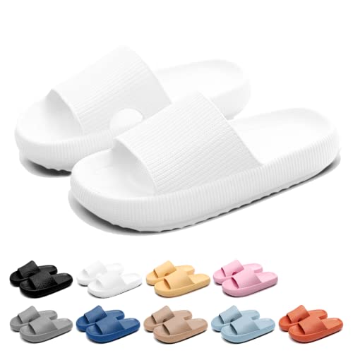 Geweo Badeschuhe Hausschuhe Herren Cozislides Original Damen Pillow Cloud Slippers Sommer Rutschfeste Dicker Sohle Weich Wolken Pantoletten Unisex Garten Dusche Strand Slides Sandalen Weiss EU 40-41 von Geweo