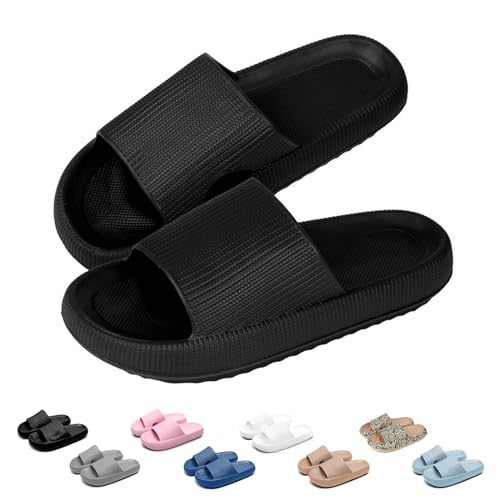 Geweo Badeschuhe Hausschuhe Herren Cozislides Original Damen Pillow Cloud Slippers Sommer Rutschfeste Dicker Sohle Weich Wolken Pantoletten Unisex Garten Dusche Strand Slides Schwarz2 EU 36-37 von Geweo