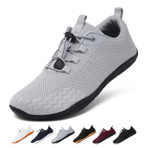 Geweo Barfußschuhe Herren Damen Sommer Bequeme Barfuss Schuhe Sneaker mit Breite Zehenbox für Sport Fitness Gym Schuhe Leicht Atmungsaktiv Turnschuhe Zero-Drop Sohle Barefoot Shoe Unisex Grau 41EU von Geweo