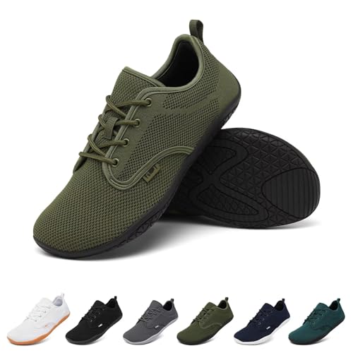 Geweo Barfuss Schuhe Damen Herren Barfußschuhe Barfuß Sneaker Barefoot Shoes Breite Füße Barfussschuhe Laufschuhe Fitnessschuhe Walkingschuhe Turnschuhe Weich Sohle Leicht Bequeme, Grün 40 EU von Geweo