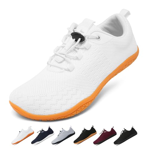 Geweo Barfußschuhe Herren Damen Sommer Bequeme Barfuss Schuhe mit Breite Zehenbox für Sport Fitness Gym Schuhe Leicht Atmungsaktiv Turnschuhe Zero-Drop Gum Sohle Barefoot Sneaker Unisex Weiß 41EU von Geweo