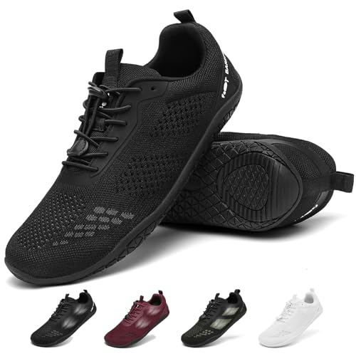 Geweo Barfuss Schuhe Damen Sommer Bequem Barfußschuhe Herren mit Breite Zehenbox Barfuß Sneaker für Fitnesss Gym Sportschuhe Atmungsaktiv Turnschuhe Zero-Drop Sohle Laufschuhe Unisex Schwarz 38EU von Geweo