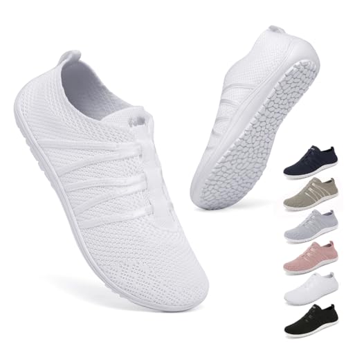 Geweo Barfußschuhe Damen Herren Barfuss Hausschuhe Barfuß Schuhe Barfussschuhe Barefoot Shoes Turnschuhe Gymnastikschuhe Sockenschuhe Fitnessschuhe Mit Zero Drop Sohle Weiß 40EU von Geweo