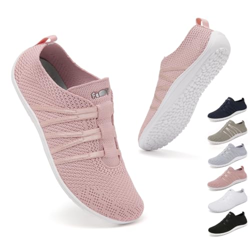 Geweo Barfußschuhe Damen Traillaufschuhe Leicht Training Fitnessschuhe Strand Straßenlaufschuhe Laufschuhe Wander Wald Sports Schuhe Für Frauen Outdoor Indoor Sneakers Rosa 37EU von Geweo