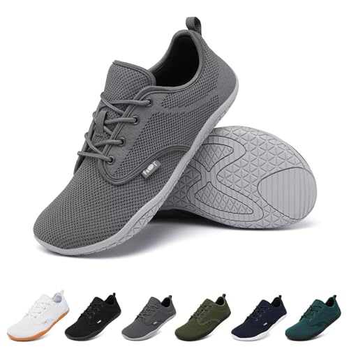 Geweo Barfußschuhe Herren Barfuss Schuhe Damen Barfuß Sneaker Barefoot Shoes Fitnessschuhe Laufschuhe Walkingschuhe Turnschuhe Minimalistische Straßenlaufschuhe Weich Leicht Bequeme, Grau 39 EU von Geweo