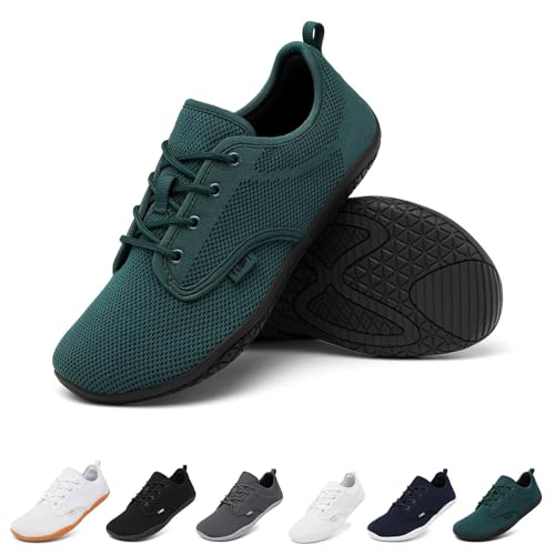 Geweo Barfußschuhe Herren Barfuss Schuhe Damen Barfuß Sneaker Barefoot Shoes Fitnessschuhe Laufschuhe Walkingschuhe Turnschuhe Minimalistische Straßenlaufschuhe Weich Leicht Bequeme, Grün 40 EU von Geweo