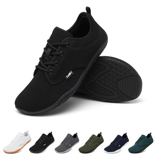 Geweo Barfußschuhe Herren Barfuss Schuhe Damen Barfuß Sneaker Barefoot Shoes Fitnessschuhe Laufschuhe Walkingschuhe Turnschuhe Minimalistische Straßenlaufschuhe Weich Leicht Bequeme, Schwarz 37 EU von Geweo