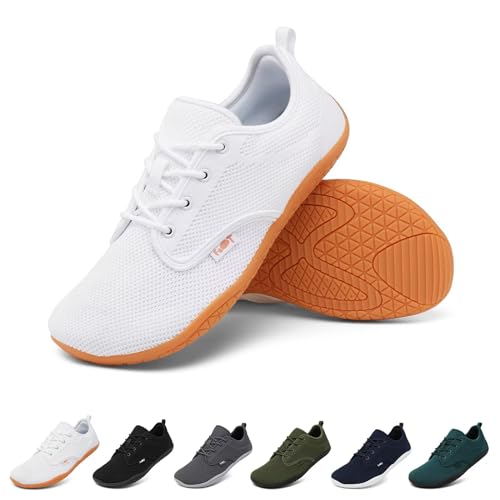 Geweo Barfußschuhe Herren Barfuss Schuhe Damen Barfuß Sneaker Barefoot Shoes Fitnessschuhe Laufschuhe Walkingschuhe Turnschuhe Minimalistische Straßenlaufschuhe Weich Leicht Bequeme, Weiß 38 EU von Geweo