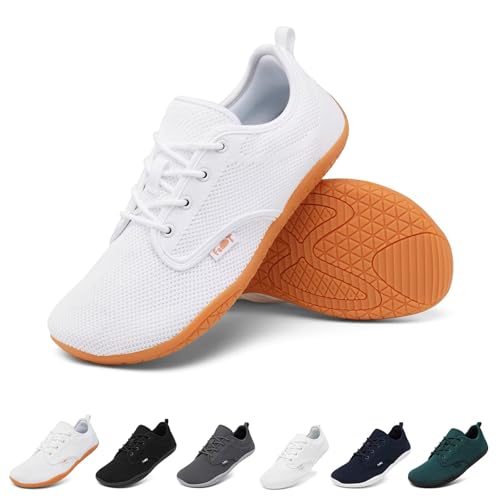 Geweo Barfußschuhe Herren Barfuss Schuhe Damen Barfuß Sneaker Barefoot Shoes Fitnessschuhe Laufschuhe Walkingschuhe Turnschuhe Minimalistische Straßenlaufschuhe Weich Leicht Bequeme, Weiß 39 EU von Geweo