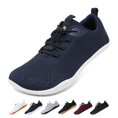 Geweo Barfußschuhe Herren Damen Sommer Bequeme Barfuss Schuhe Sneaker mit Breite Zehenbox für Sport Fitness Gym Schuhe Leicht Atmungsaktiv Turnschuhe Zero-Drop Sohle Barefoot Shoe Unisex Blau 38EU von Geweo