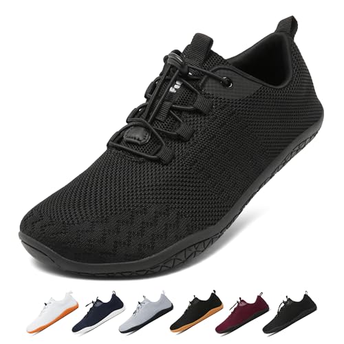 Geweo Barfußschuhe Herren Damen Sommer Bequeme Barfuss Schuhe Sneaker mit Breite Zehenbox für Sport Fitness Gym Schuhe Leicht Atmungsaktiv Turnschuhe Zero-Drop Sohle Barefoot Shoe Unisex Schwarz 41EU von Geweo