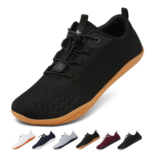 Geweo Barfußschuhe Herren Damen Sommer Bequeme Barfuss Schuhe mit Breite Zehenbox für Sport Fitness Gym Schuhe Leicht Atmungsaktiv Turnschuhe Zero-Drop Gum Sohle Barefoot Sneaker Unisex Schwarz 47EU von Geweo