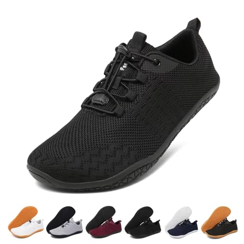 Geweo Barfußschuhe Herren Damen mit Breite Schuhe Bequeme Leicht Laufschuhe rutschfeste Traillaufschuhe Zero-Drop Solhe Barfuß Turnschuhe für Outdoor Fitnessschuhe Gym Sneaker Unisex Schwarzer 42EU von Geweo