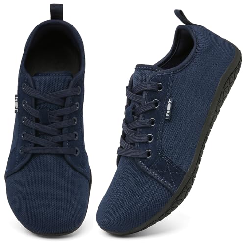Geweo Barfußschuhe Sneaker Breite Walking Schuhe Barfuss Damen Herren Trail Laufschuhe Minimalistische Fitness Knit Unisex Weit rutschfest Zehenschuhe Zero Drop Solhe Freizeit Marineblau 40EU von Geweo