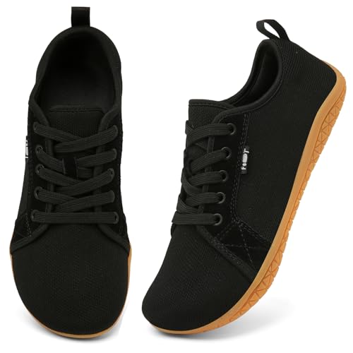 Geweo Barfußschuhe Sneaker Breite Walking Schuhe Barfuss Damen Herren Trail Laufschuhe Minimalistische Fitness Knit Unisex Weit rutschfest Zehenschuhe Zero Drop Solhe Freizeit Schwarz Braune 41EU von Geweo